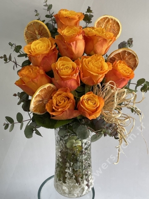 Orange Roses In Vase