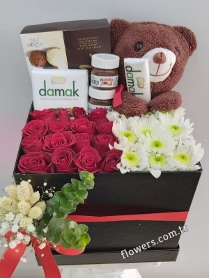 Roses Daisies Chocolate And Teddy Box