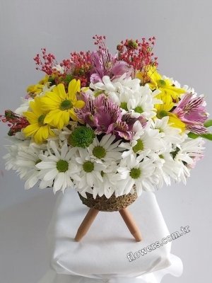 Wildflowers and White Roses In Vase