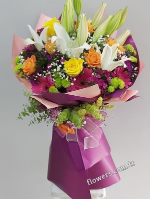 Purple & Yellow Flower Bouquet