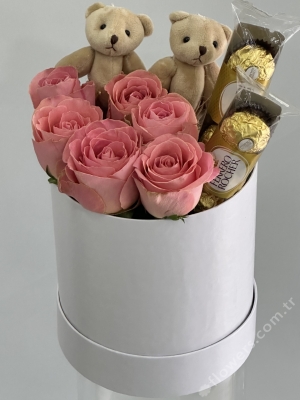 Salmon Rose Chocolate Teddy Box