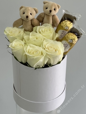 White Rose Chocolate Teddy Box