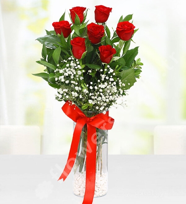7 Red Roses in Vase